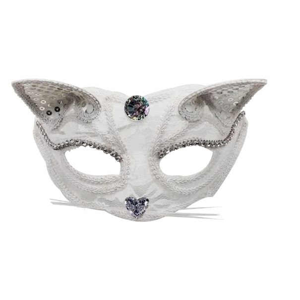 Maschera animale in pizzo con strass bianco