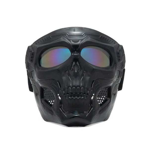 Maschera da moto nera con motivo teschio in ABS con lenti colorate in PC 18 x 18,5 cm Occhiali protettivi e visiera per moto 1