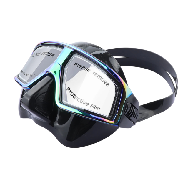 Maschera da sub 16 x 6,5 cm Cinturino regolabile Vetro antiappannante Protezione UV Decorazione metallica Maschera da snorkeling nero