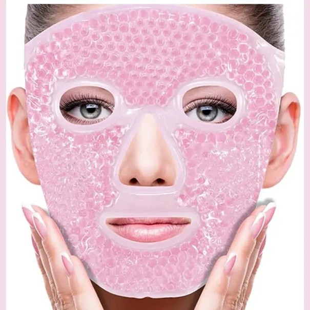 Maschera facciale ghiacciata riutilizzabile Copertura facciale ghiacciata con palline di gel Maschera gel per rinfrescare il viso 17,5 x 20 cm 1