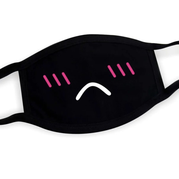 Maschera invernale unisex nera in cotone a metà viso con motivo facciale disegnato, calda, ispessita, protettiva contro la polvere, maschera respiratoria 1