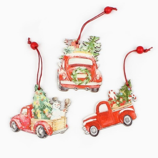 Mașină de jucărie ornament de Crăciun din lemn 3 buc 4 Mașină de jucărie ornament de Crăciun din lemn 3 buc 4