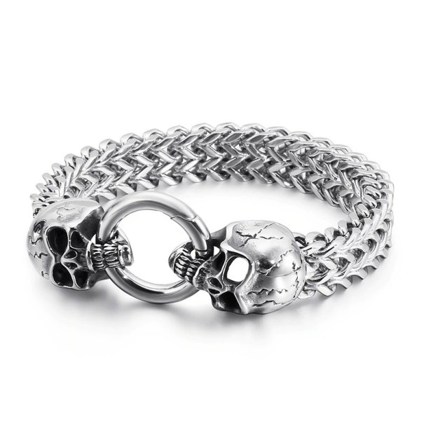 Massivt armband för män med dödskallar silver 20 cm