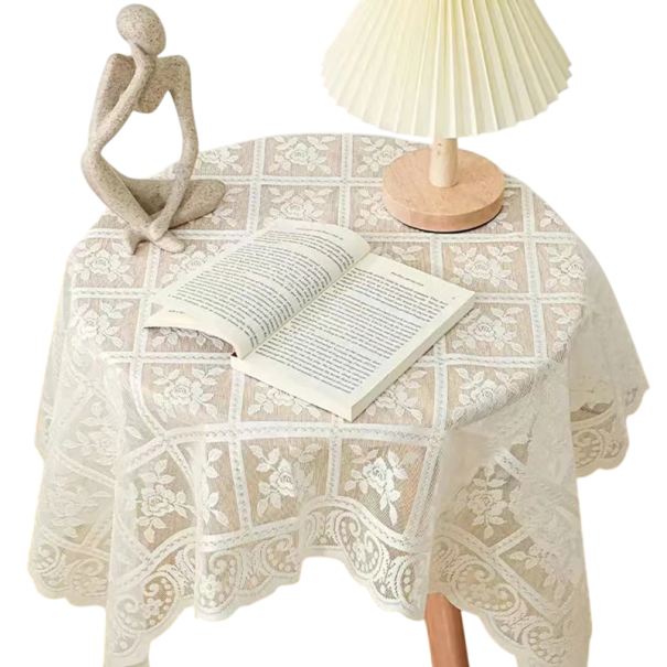 Măsuță vintage din dantelă brodată 60 x 60 cm Bej Decor elegant pentru masă Lucrat manual Stil vintage Textile pentru casă 1