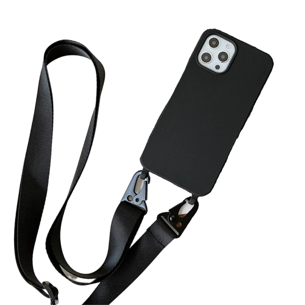 Mat silikonecover med rem til iPhone 15 Pro Max sort