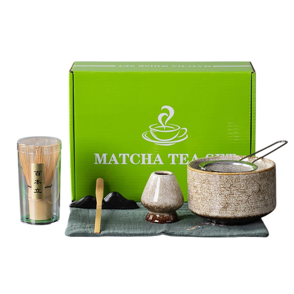 Matcha nádobí 7 ks Miska s reliéfem kamene Metlička v obalu a kovová lžíce Textilní prostírání Držák na sušení Vybavení do kuchyně 1