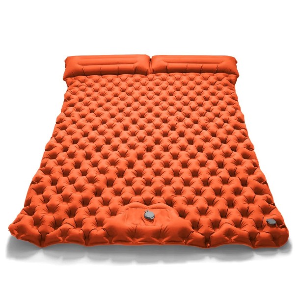 Materassino gonfiabile per 2 persone con pompa integrata 200 × 120 × 5 cm nylon cuscino integrato 17 cm leggero 1,2 kg per campeggio arancione
