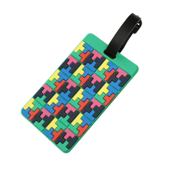 Matkakohteen tunnistustarra värikkäällä geometrisella kuviolla 10,5×6,5 cm silikoninen lappu matkalaukulle 1