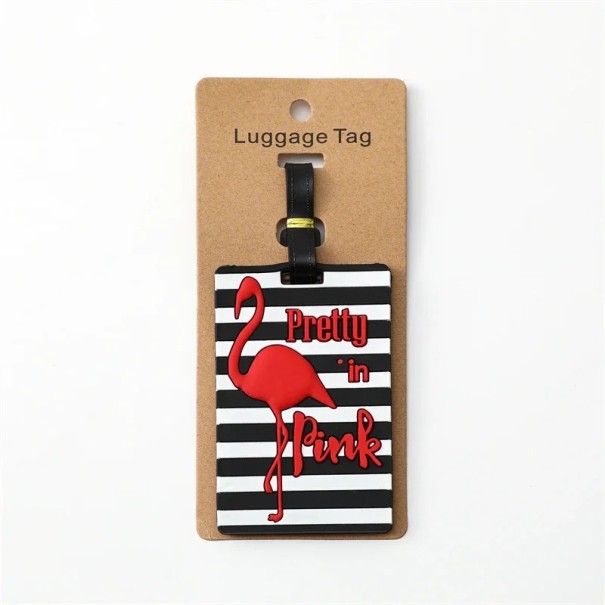 Matkustuskassin tunnistustarra flamingo-motiivilla ja tekstillä 10,5 × 10,5 cm silikonigeelinen musta-valkoinen nimilappu matkalaukulle 1