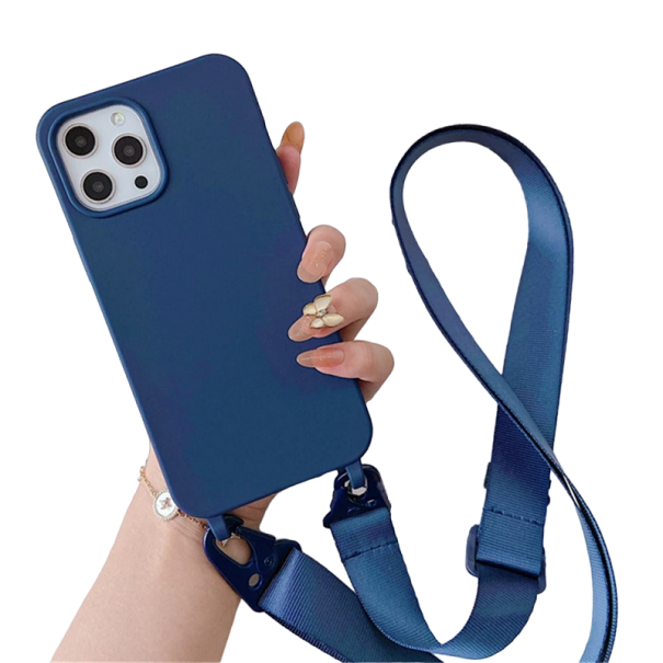 Matné silikonové pouzdro s popruhem pro iPhone 15 Plus modrá