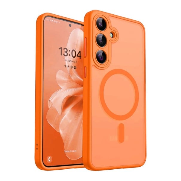 Matný kryt na Samsung Galaxy S24 Ultra s podporou magnetického nabíjania Pouzdro z polykarbonátu a TPU Obal na mobil s magnetickým oranžová