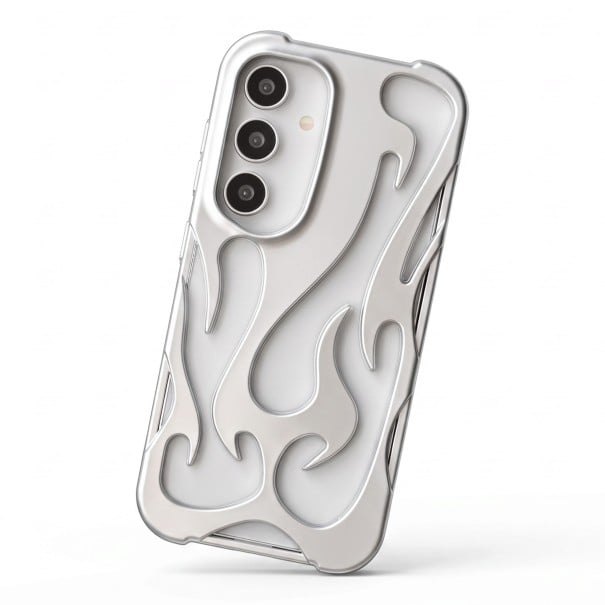 Matte hoes voor Samsung Galaxy A16 met uitgesneden vlampatroon Duurzaam Verhoogde hoeken Frame rond de camera Beschermhoes voor dagelijks zilver
