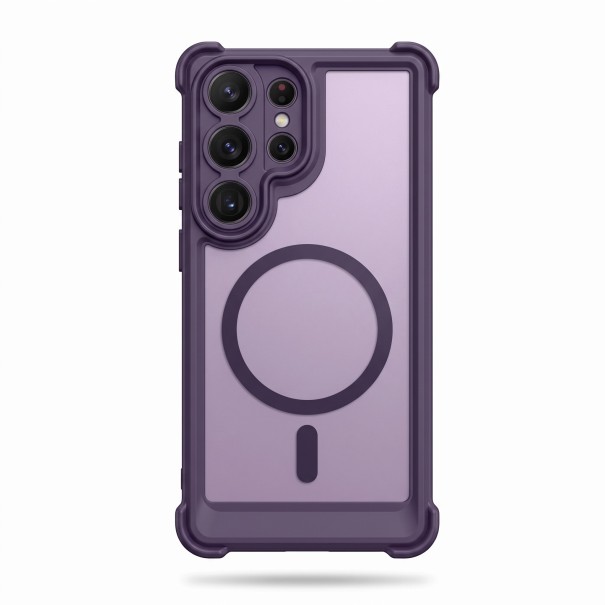 Matte iskunkestävä kuori Samsung Galaxy S26:lle magneettisen langattoman latauksen tuella Vahvistetut kulmat PC ja TPU Puhelimen kuori S26 violetti