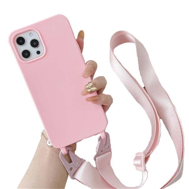 Matte Silikonhülle mit Band für iPhone 15 Plus rosa