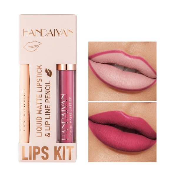 Matter wasserfester Lipliner, langanhaltender Lipgloss, feuchtigkeitsspendender Lipliner und Lipgloss-Set, 2-tlg 10