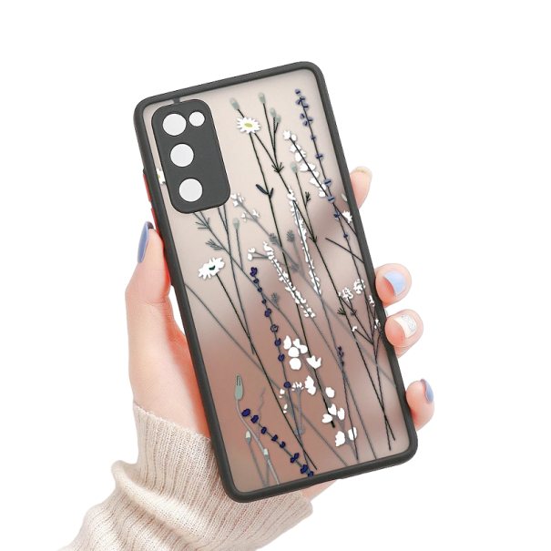 Mattes, transparentes Cover mit einem Motiv aus weißen Blumen für das Samsung Galaxy S20 FE 2022 1