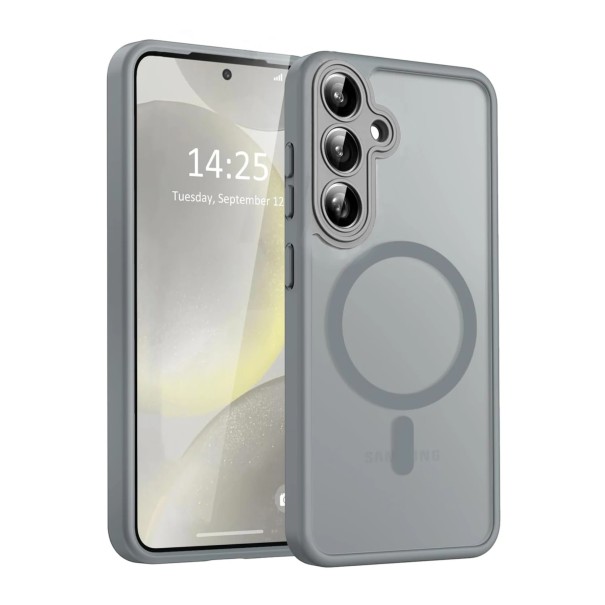 Mattskydd för Samsung Galaxy S24 Ultra med stöd för magnetisk laddning Fodral av polykarbonat och TPU Mobilskal med magnetring grå