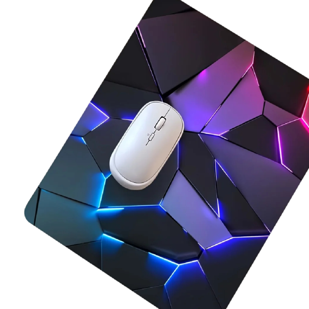Maus- und Tastaturunterlage mit LED-Beleuchtung und 3D geometrischem Motiv 300x600x2mm in Lila und Schwarz für Gaming-PC und Büro