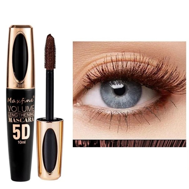 Maxfine 5D Mascara 10 ml Schwarze verlängernde Wimperntusche mit Volumeneffekt Geformte Bürste zum Trennen der Wimpern Kosmetik für lange Wimpern braun