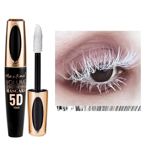 Maxfine 5D Mascara 10 ml Schwarze verlängernde Wimperntusche mit Volumeneffekt Geformte Bürste zum Trennen der Wimpern Kosmetik für lange Wimpern weiß