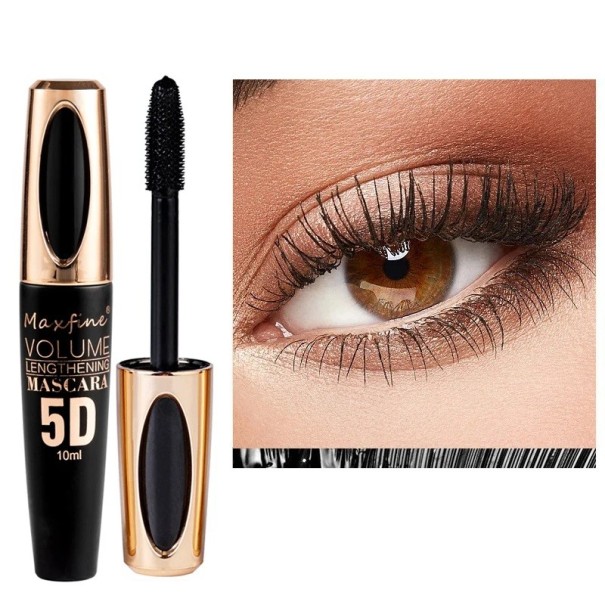 Maxfine 5D Mascara 10 ml Svart förlängande mascara med volymeffekt Formad borste för att separera fransar Kosmetika för långa ögonfransar svart