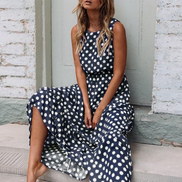 Maxi-jurk met stippen donkerblauw XL