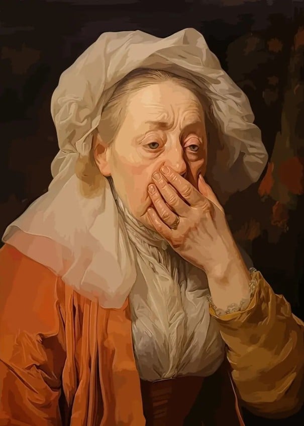 Maxi poster elegante dame met een verstopte neus 50 x 70 cm Humoristische decoratie voor het toilet Katoenen canvas zonder lijst Stijlvol beeld 1