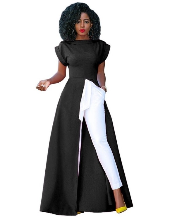 Maxikleid mit Schlitz schwarz XS