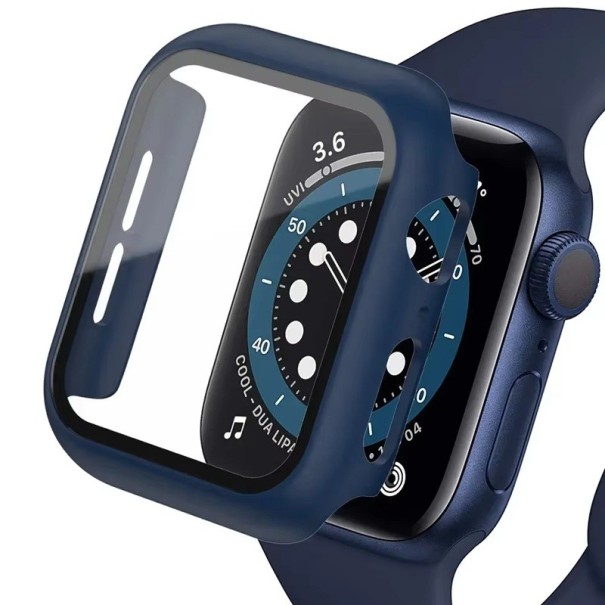 Maximálna ochrana pre Apple Watch 44 mm, tvrdené sklo a 360° ochranný rámček pre Series 4, 5, 6, SE námornícka modrá