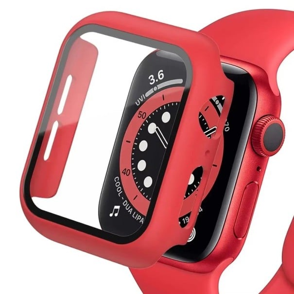 Maximální ochrana pro Apple Watch 44 mm, tvrzené sklo a 360° ochranný rámeček pro Series 4, 5, 6, SE červená