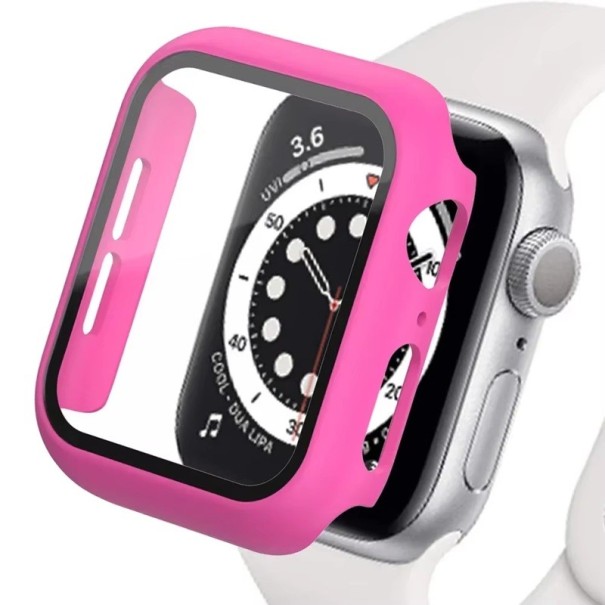 Maximalt skydd för Apple Watch 44 mm, härdat glas och 360° skyddande ram för Series 4, 5, 6, SE neonrosa