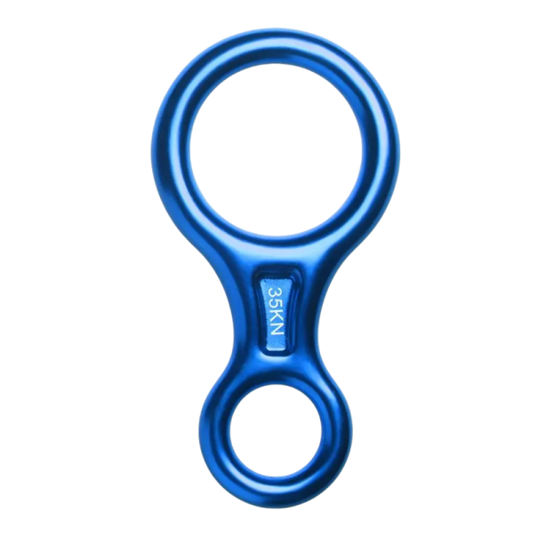 Mecanismo de rapel para escalada 35 kN con anillos dobles Aleación de aluminio aeronáutico Equipamiento de seguridad 14,6x7,5x1,2 cm azul