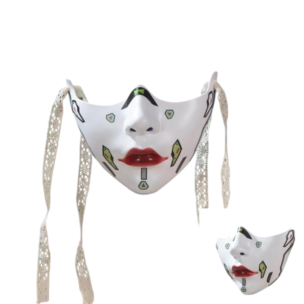 Mechanische halbe Gesichtsmaske mit auffälligem Lippenstift Karneval Cosplay Maske für Halloween Verschiedene Farben Gruselige Requisite mehrfarbig