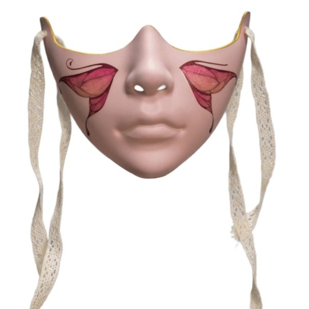 Mechanische Halbmaske mit Muster auf den Wangen Maskerade Cosplay-Maske für Karneval Halloween Verschiedene Farben Kostümzubehör rosa
