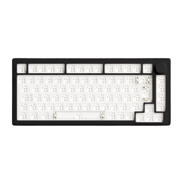Mechanische ISO-Tastatur ohne Tasten mit RGB-Hintergrundbeleuchtung, 90 blaue Schalter, 8000 mAh Batterie, USB, 2,4GHz und USB-C Anschluss schwarz