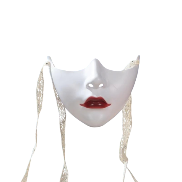 Mechanisk halvmask med framträdande läppstift Maskerad cosplaymask för karneval Halloween Olika färger Skrämmande rekvisita vit