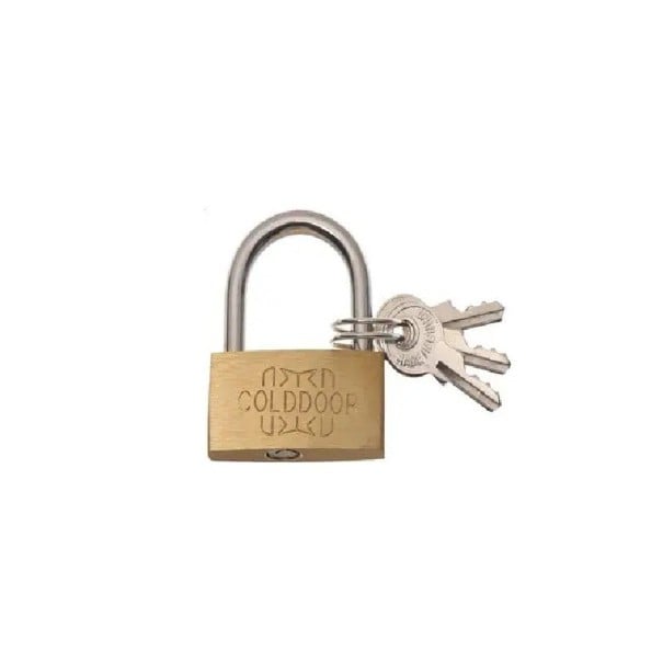 Medeno visací zámok 41 x 30 mm so 3 kľúčmi kovový tretí 4 mm zlatý bezpečnostný zámok na batožinu skriňky batohy