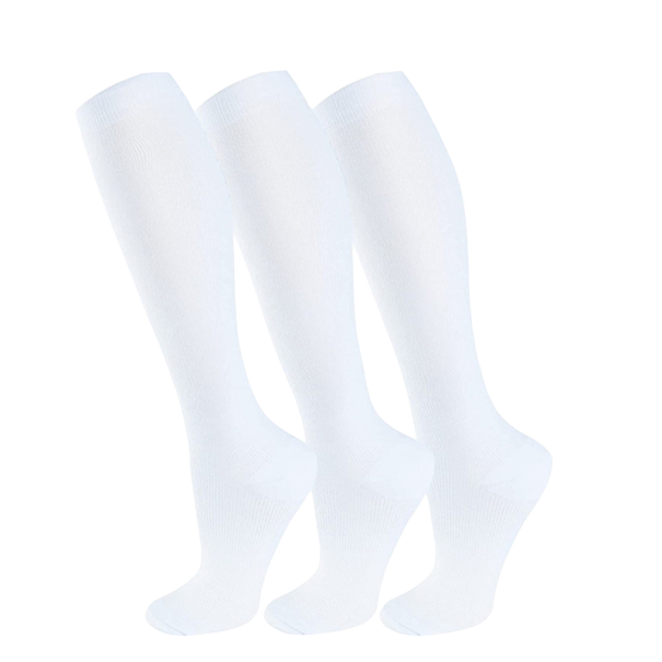 Medias de compresión contra varices Medias de compresión de algodón hasta la rodilla para deporte 3 pares blanco L-XL