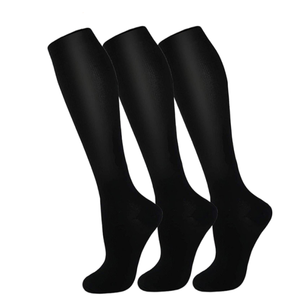 Medias de compresión contra varices Medias de compresión de algodón hasta la rodilla para deporte 3 pares negro S/M
