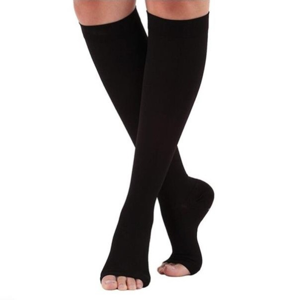 Medias de compresión hasta la rodilla con punta abierta negro S/M