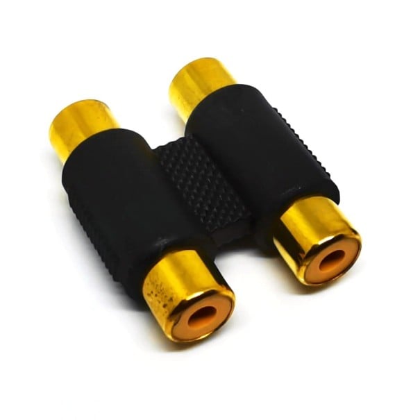 Meervoudige RCA cinch vrouwelijke koppeling voor het verbinden en verlengen van audio- en videokabels Zwart lichaam en gouden connectoren 1