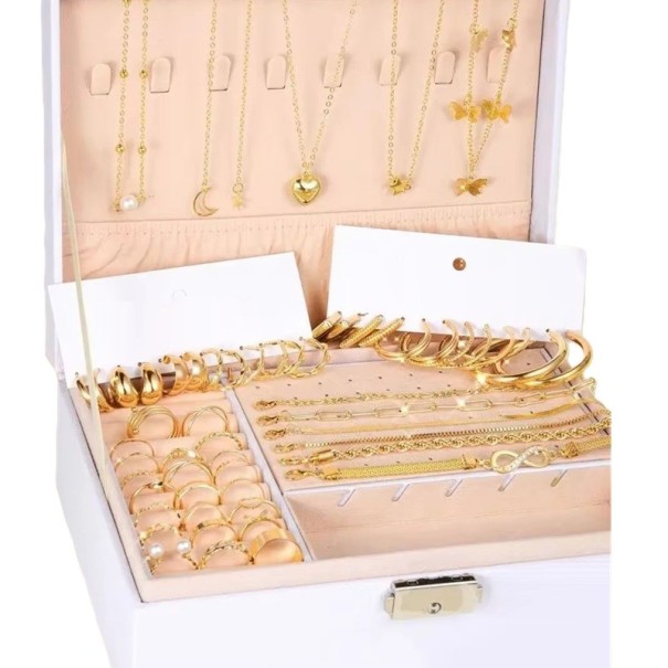 Mega conjunto de joias 57 pcs Brincos Colares Pulseiras Anéis Combinação Conjunto de joias femininas Presente para mulheres dourado
