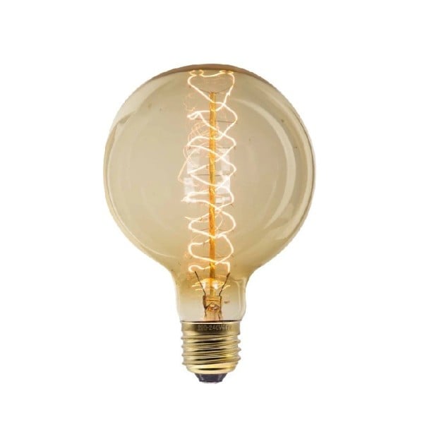 Μεγάλη στρογγυλή λάμπα Edison με σπειροειδές νήμα G125 E27 40 W 220 V 12,5 x 18 εκ. Γυαλί και μπρούτζινη βάση Ζεστό φως Για τη ρεσεψιόν 1