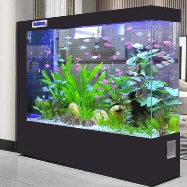Μεγάλο όρθιο ενυδρείο 150 x 35 x 130 εκ. Ορθογώνια διαχωριστική με LED φωτισμό Πλευρική φίλτρανση Οικολογικό οικιακό ενυδρείο με οθόνη μαύρο