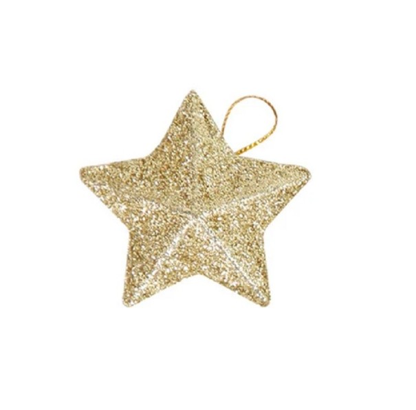 Mehrfarbige Glitzer-Weihnachtsdekorationen, goldene Sterne für den Weihnachtsbaum, Christbaumschmuck, hängende Sterne, silberne hängende Sterne, 5 x 5 cm, 24 Stück golden