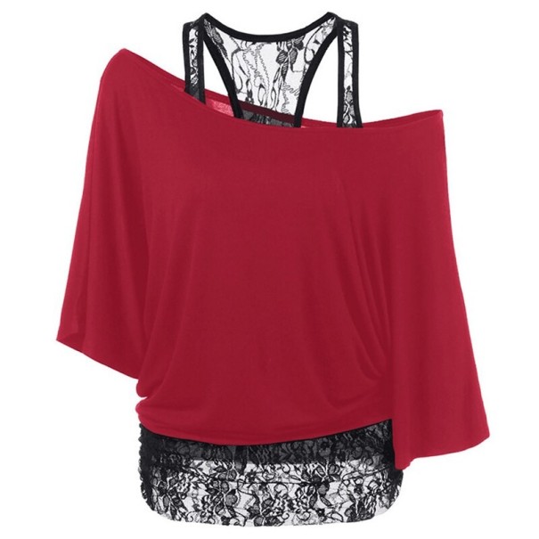Mehrlagiges Damenoberteil mit Spitze rot 4XL