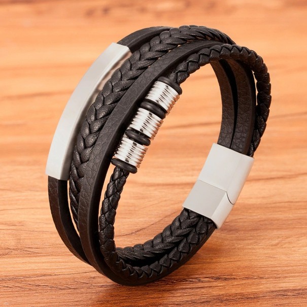 Mehrschichtiges Herrenarmband H254 silbern 21 cm