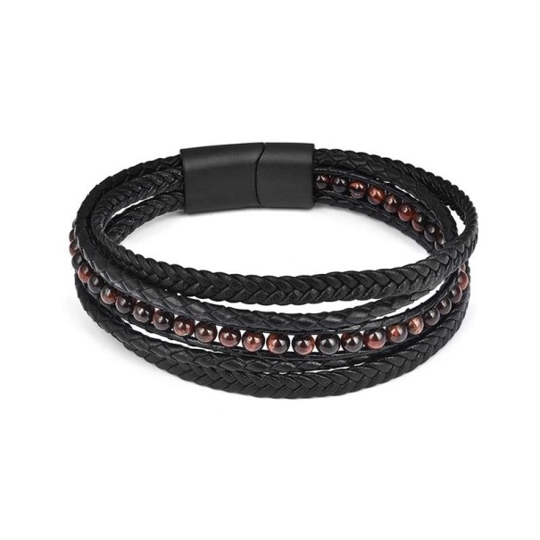 Mehrschichtiges Herrenarmband H310 dunkelrot 20,5 cm