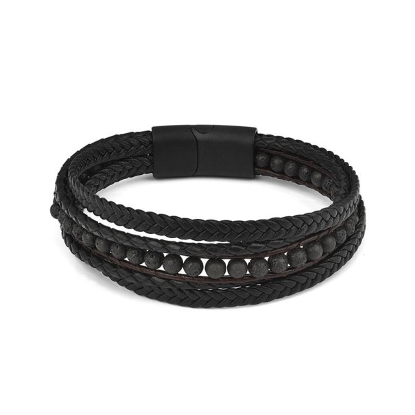 Mehrschichtiges Herrenarmband H310 schwarz 18,5 cm