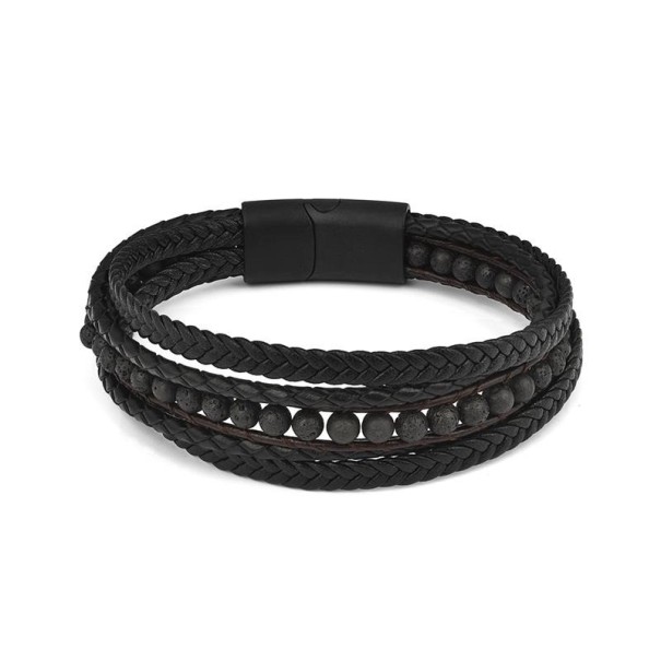 Mehrschichtiges Herrenarmband H310 schwarz 20,5 cm